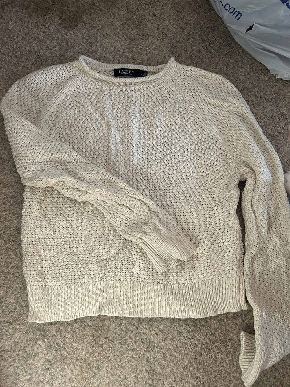 Ralph Lauren Cream Textured Crewneck Sweater